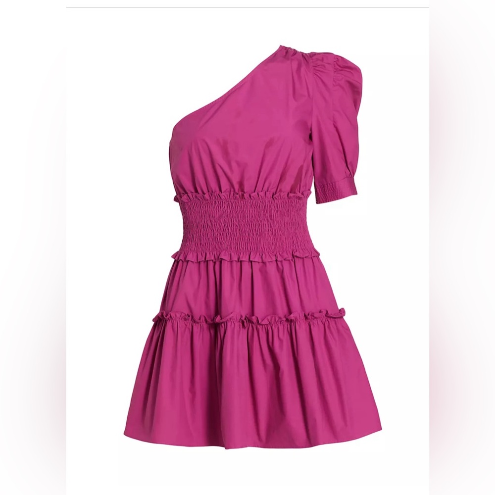 En Saison Celia MiniDress One Shoulder Tiered Skirt Shirred Waistband Pi…